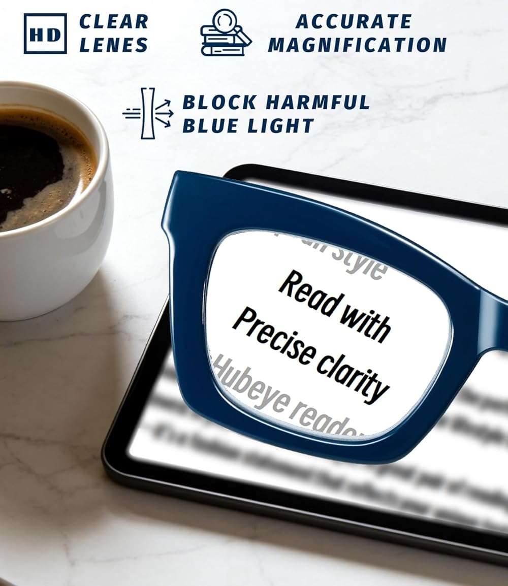 Hubeye Square Reading Glasses for Women Men Blue Light Blocking Computer Fashion Style Readers with Spring Hinge - Image 6