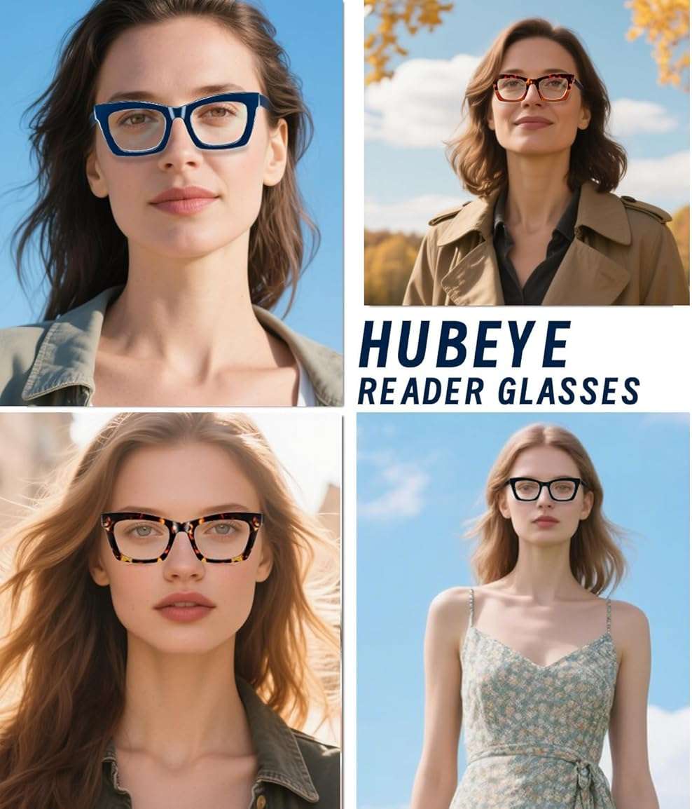 Hubeye Square Reading Glasses for Women Men Blue Light Blocking Computer Fashion Style Readers with Spring Hinge - Image 7