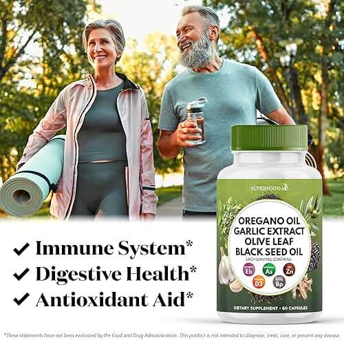 Superfood MD Oregano Oil, Garlic Extract, Olive Leaf, Black Seed Oil, Astragalus-Immune Support & Digestive Health Supplement for Women and Men- 120 Count - Image 3