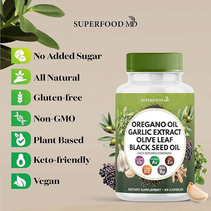 Superfood MD Oregano Oil, Garlic Extract, Olive Leaf, Black Seed Oil, Astragalus-Immune Support & Digestive Health Supplement for Women and Men- 120 Count - Image 7
