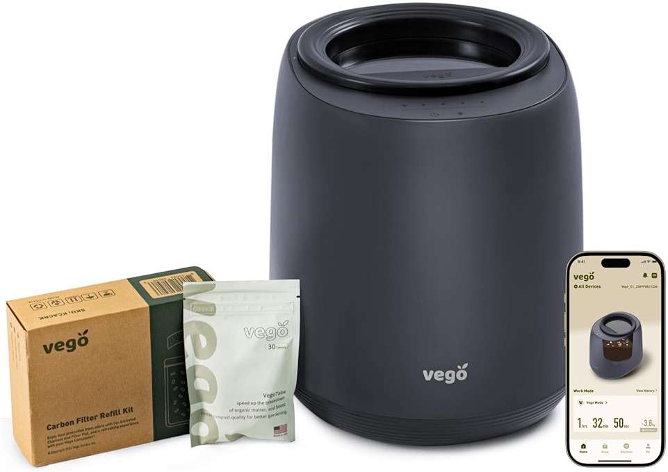 Vego Kitchen Composter, 4L Electric Composter Countertop 5 Modes Weight-Based Smart Compost Bin with App Odorless Auto-Cleaning Food Waste Compost Machine Indoor, Black - Image 1