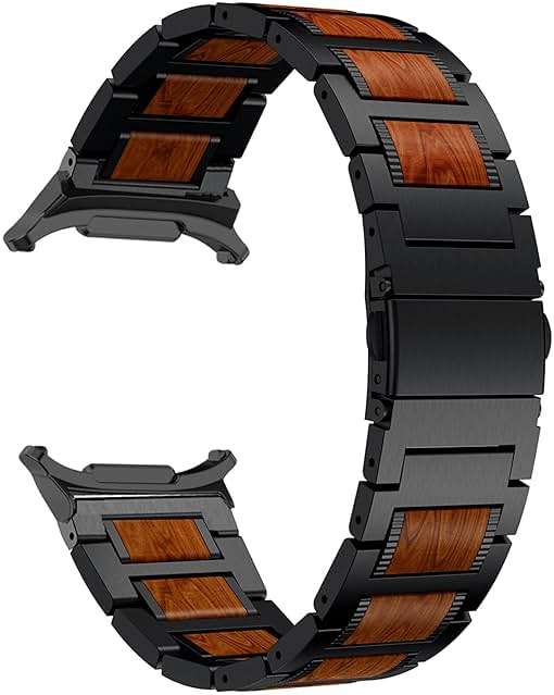 YEEJOK Compatible for Samsung Galaxy Watch Ultra Bands 47mm, Galaxy Watch 8 Classic Wristbands, Stainless Steel Metal+Wooden Watch Straps Replacement for Men Women - Image 2