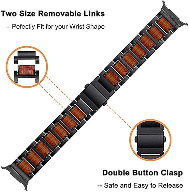 YEEJOK Compatible for Samsung Galaxy Watch Ultra Bands 47mm, Galaxy Watch 8 Classic Wristbands, Stainless Steel Metal+Wooden Watch Straps Replacement for Men Women - Image 3