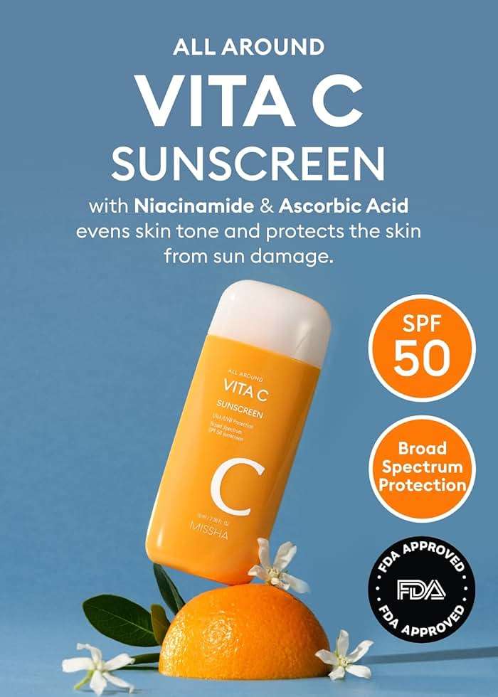 MISSHA All Around Vita C Sunscreen SPF 50/2.36 Fl Oz - Korean Sunscreen for Face with Vitamin C for Even Tone, Lightweight, Non-Sticky, Sebum Control - Image 2