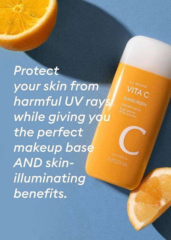 MISSHA All Around Vita C Sunscreen SPF 50/2.36 Fl Oz - Korean Sunscreen for Face with Vitamin C for Even Tone, Lightweight, Non-Sticky, Sebum Control - Image 6