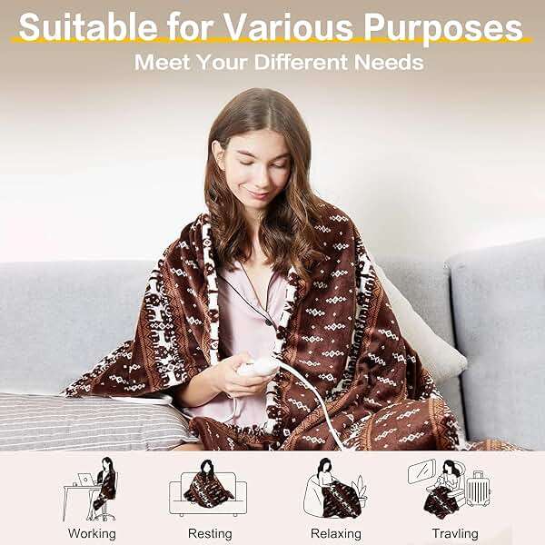 Gintao Electric Heated Blanket Throw,Double Flannel Electric Throw with 3 Heating Levels,ETL&FCC Certified, 4H Auto Off Overheat Protection,Heating Blanket for Home Office, 50"x60"Brown - Image 6