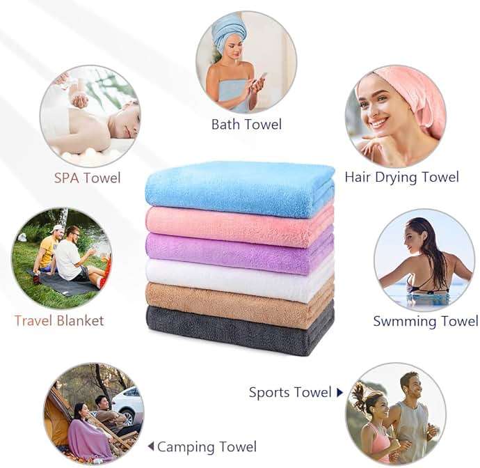 Orighty Bath Towels Pack of 6(24'' x 48'') - Soft Feel, Highly Absorbent, Quick Drying for Body, Sport, Yoga, SPA, Fitness - Multi-Color - Image 7