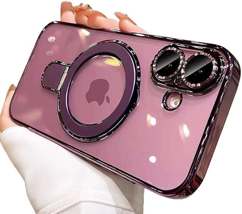 ZinLyuen Magnetic Ring Case for iPhone 16 Case Kickstand Compatible with MagSafe Built-in Camera Lens Protector Shockproof Phone Case for iPhone 16 6.1" - Purple - Image 2