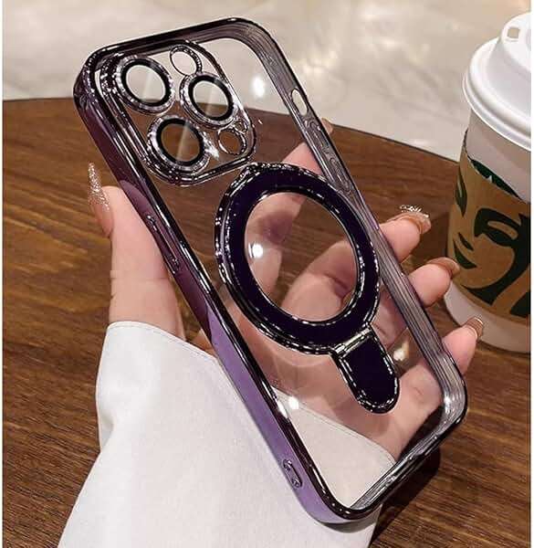 ZinLyuen Magnetic Ring Case for iPhone 16 Case Kickstand Compatible with MagSafe Built-in Camera Lens Protector Shockproof Phone Case for iPhone 16 6.1" - Purple - Image 3