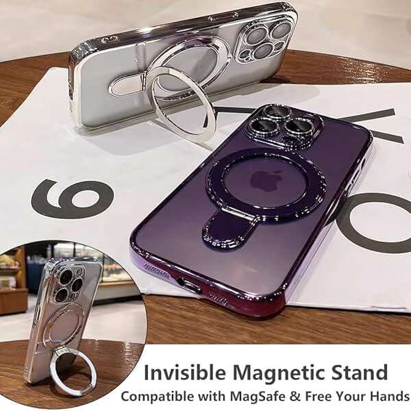 ZinLyuen Magnetic Ring Case for iPhone 16 Case Kickstand Compatible with MagSafe Built-in Camera Lens Protector Shockproof Phone Case for iPhone 16 6.1" - Purple - Image 4