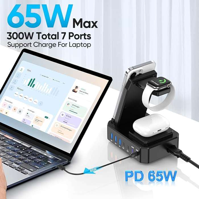 300W Charging Station for Multiple Devices Apple,10 in 1 Wireless Charger for iPhone,GaN III USB C 65W PD Fast Charging Stand Dock for MacBook,iWatch&Airpods (Wireless Charging Only for Apple) - Image 2