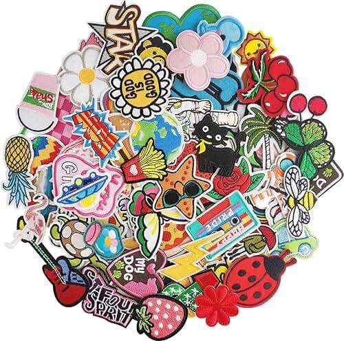 100Pcs Random Assorted Styles Embroidered Patches, Sew on/Iron on Patch Applique for Clothes, Dress, Hat, Jeans, DIY Accessories - Image 1
