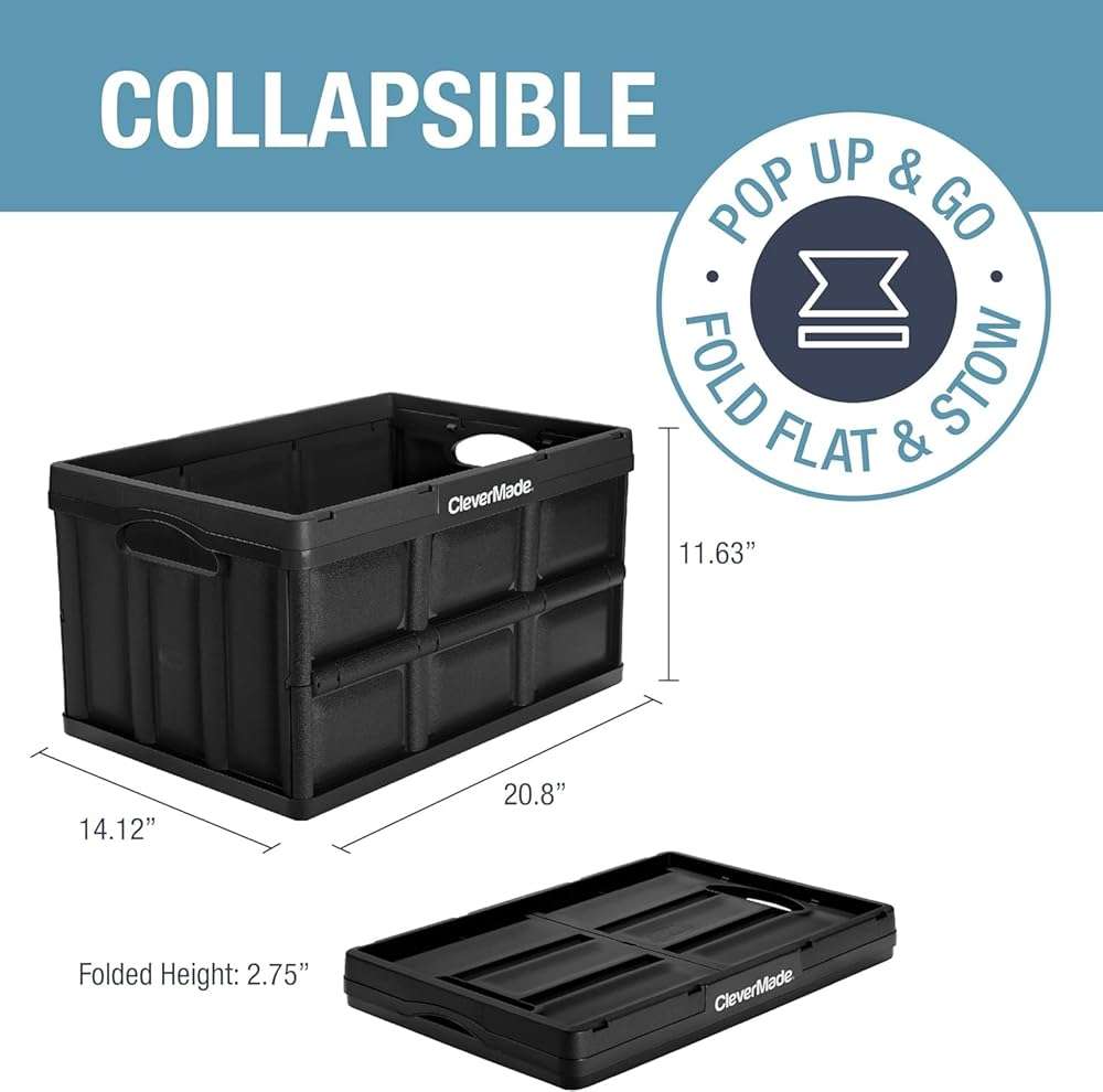 CleverMade Collapsible Storage Bins 46L (3-Pack) – Heavy Duty Collapsible Plastic Storage Bins, Stackable Folding Storage Bins for Car, Garage, Home Organization - Foldable Bins, Stone - Image 3