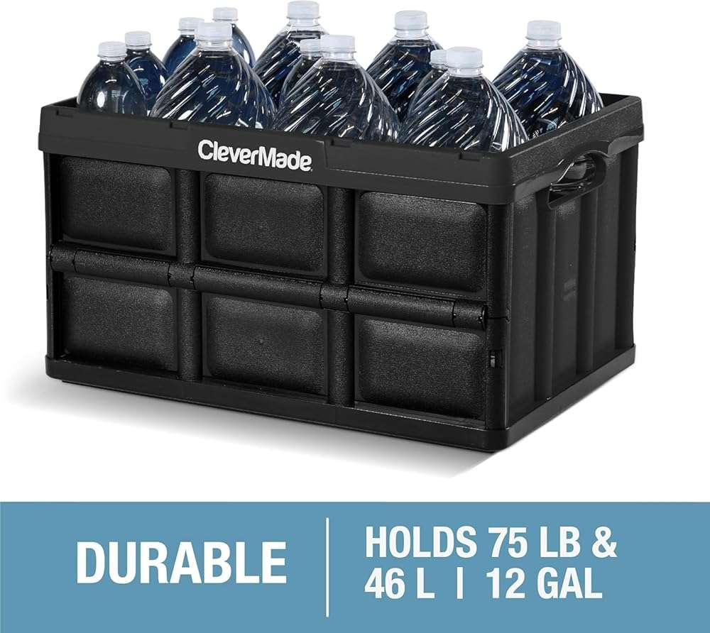 CleverMade Collapsible Storage Bins 46L (3-Pack) – Heavy Duty Collapsible Plastic Storage Bins, Stackable Folding Storage Bins for Car, Garage, Home Organization - Foldable Bins, Stone - Image 7