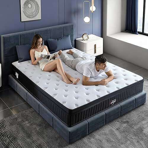 Juego Queen Mattress, 12 Inch Mixed Memory Foam Mattress. Bagged Spring, Zoned Pressure Relief, Medium Firm Feel, Motion Isolation, Deep Sleep, Certified Safe Foams and Fabric,Black - Image 1