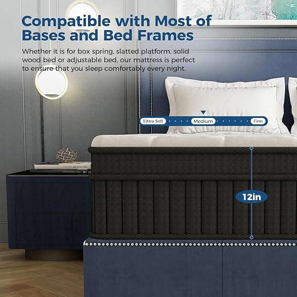 Juego Queen Mattress, 12 Inch Mixed Memory Foam Mattress. Bagged Spring, Zoned Pressure Relief, Medium Firm Feel, Motion Isolation, Deep Sleep, Certified Safe Foams and Fabric,Black - Image 5