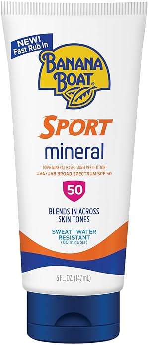 Banana Boat Sport Mineral Sunscreen SPF 50 Lotion, 5Fl Oz | Zinc Oxide Sunscreen Lotion, SPF 50 Sunblock, 5Fl Oz - Image 1