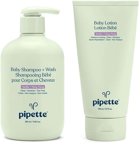 Pipette Vanilla + Ylang Ylang Wash and Lotion Duo, Pack of 2, Clean, Includes Baby Body Wash and Lotion for Newborns and Kids, Tear-Free Bath Time, Baby Bath and Newborn Essentials, Non-toxic - Image 1