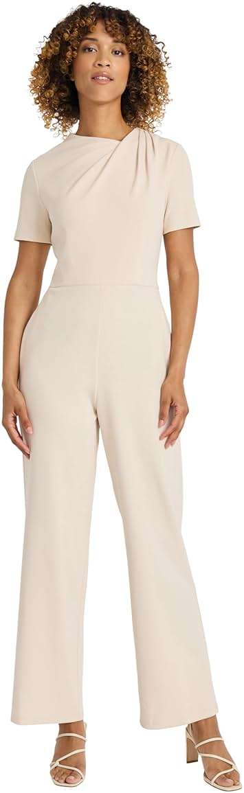Maggy London Women's Women's Short Sleeve Wide-leg Jumpsuit - Asymmetrical Neckline - Fitted Waist - Elegant Occasion Jumpsuit - Image 1