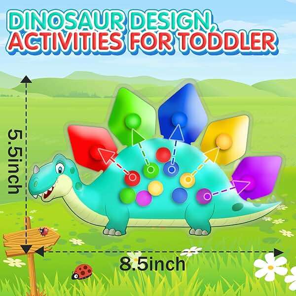 Dinosaur Color Sorting Sensory Toy Travel Toys for Toddler 1-3 Airplane Toy Roadtrip Essenstial for Toddlers Boys Gifts Fine Motor Autism Calm Fidget Montessori Preschool Activities for Kid Christmas - Image 2