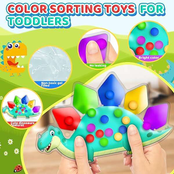 Dinosaur Color Sorting Sensory Toy Travel Toys for Toddler 1-3 Airplane Toy Roadtrip Essenstial for Toddlers Boys Gifts Fine Motor Autism Calm Fidget Montessori Preschool Activities for Kid Christmas - Image 3