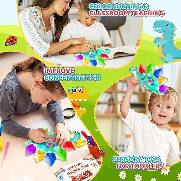 Dinosaur Color Sorting Sensory Toy Travel Toys for Toddler 1-3 Airplane Toy Roadtrip Essenstial for Toddlers Boys Gifts Fine Motor Autism Calm Fidget Montessori Preschool Activities for Kid Christmas - Image 5