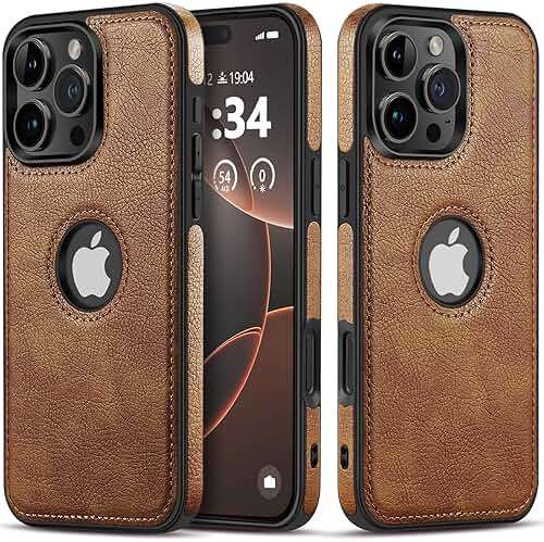 Razstorm Unique Design Luxury Leather Business Phone Case for iPhone 16 Pro Max Anti-Slip Scratch Resistant Ultra Slim Protective Case (2024,6.9”) (Brown) - Image 1