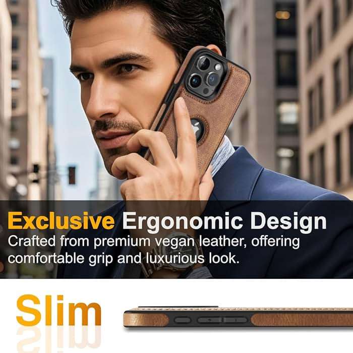 Razstorm Unique Design Luxury Leather Business Phone Case for iPhone 16 Pro Max Anti-Slip Scratch Resistant Ultra Slim Protective Case (2024,6.9”) (Brown) - Image 2