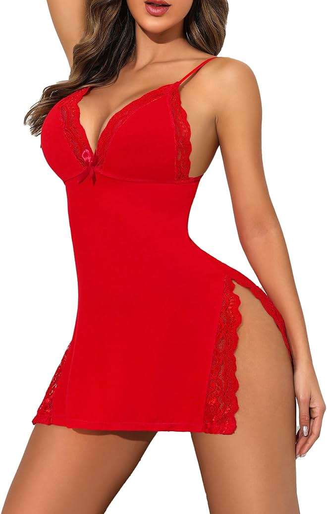 Girece Lingerie for Women Sexy Nightgown Lace Trim Sleep Dress with Side Slit Night Gowns Soft Loungewear Sleepwear - Image 1