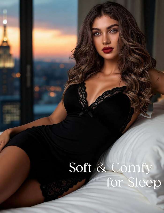 Girece Lingerie for Women Sexy Nightgown Lace Trim Sleep Dress with Side Slit Night Gowns Soft Loungewear Sleepwear - Image 3