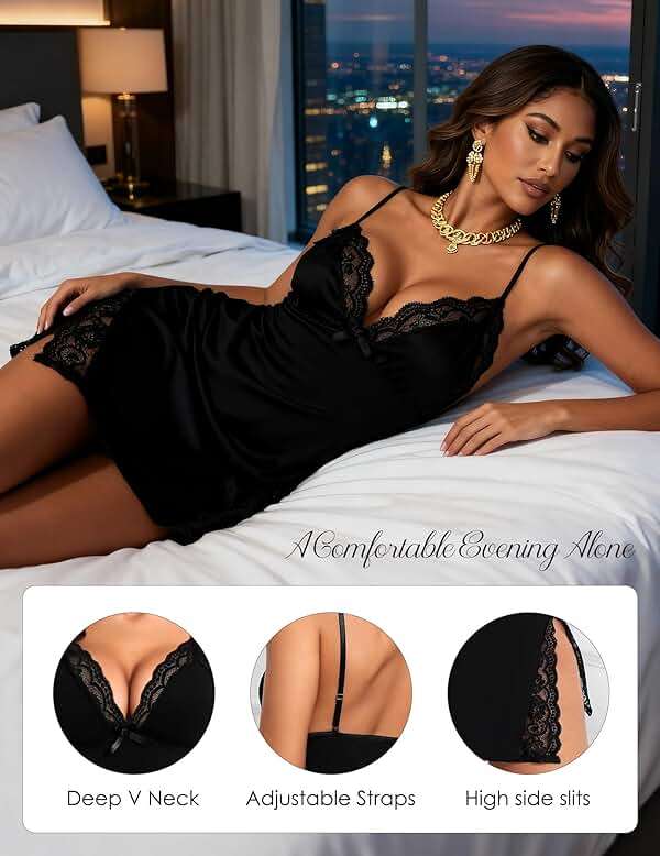 Girece Lingerie for Women Sexy Nightgown Lace Trim Sleep Dress with Side Slit Night Gowns Soft Loungewear Sleepwear - Image 6