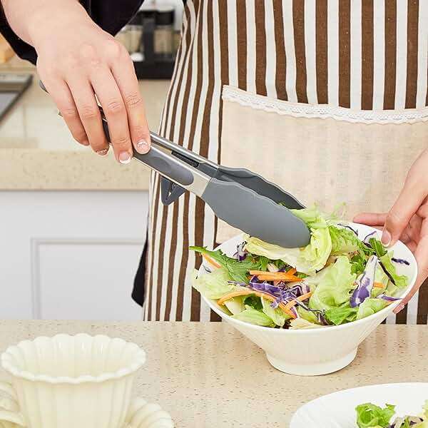 9" Kitchen Tongs, 3Pcs Tongs for Cooking with Silicone Tips, Food Grade Small Silicone Tong, Mini Serving Tong for BBQ Salad(Black,Grey, White) - Image 2