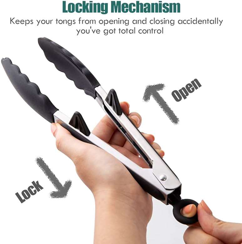 9" Kitchen Tongs, 3Pcs Tongs for Cooking with Silicone Tips, Food Grade Small Silicone Tong, Mini Serving Tong for BBQ Salad(Black,Grey, White) - Image 5