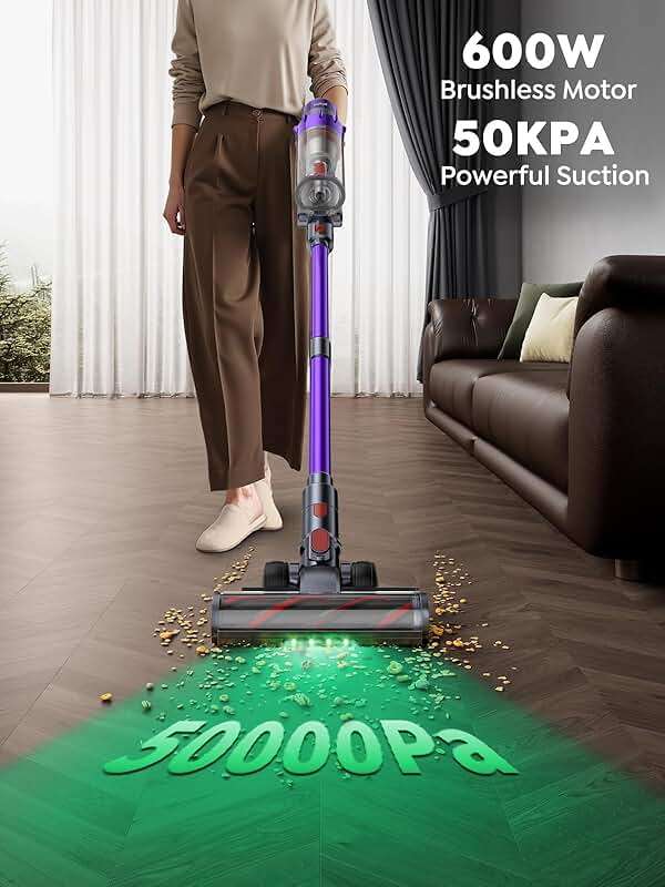 Cordless Vacuum Cleaner, 600W 50KPA 65 Mins Runtime Vacuum Cleaners for Home, Stick Vacuum with Self-Standing, Wall Mount Charging and Intelligent Auto Mode, Handheld Vacuum for Pet Hair/Carpet/Floor - Image 3