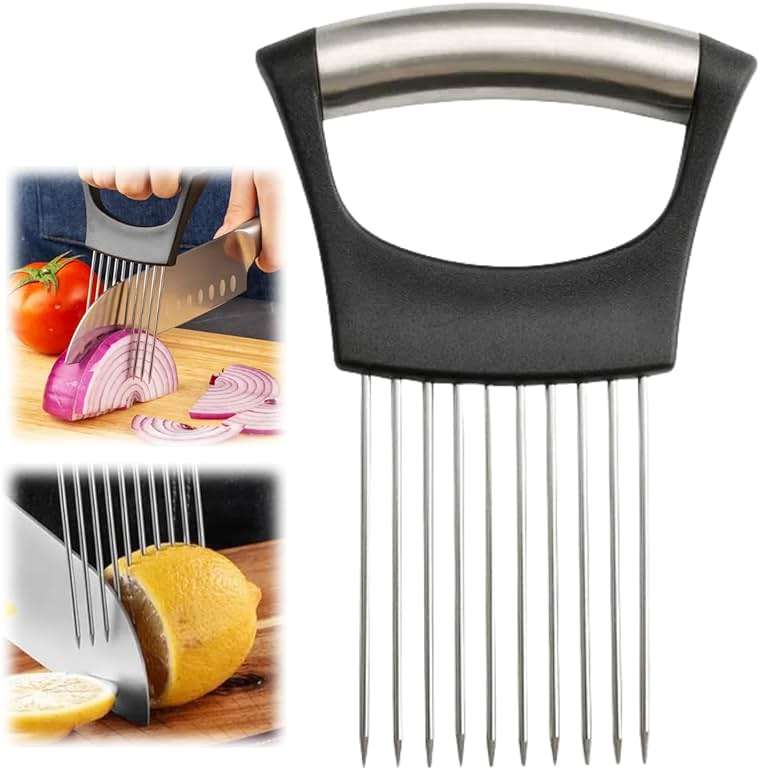 Onion Slicer, Stainless Steel Onion Holder for Slicing with Protective Case, Onion Cutter Tool for Meat Lemon Potato Tomato Avocado Egg Kitchen Slicing Assistant Tool (1 PCS) - Image 1