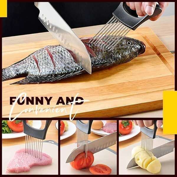 Onion Slicer, Stainless Steel Onion Holder for Slicing with Protective Case, Onion Cutter Tool for Meat Lemon Potato Tomato Avocado Egg Kitchen Slicing Assistant Tool (1 PCS) - Image 6