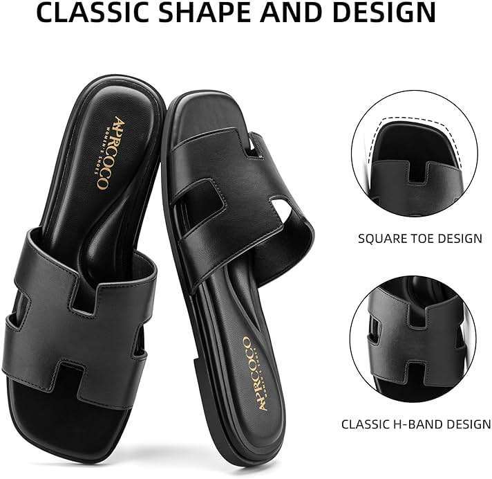 AprCoco Women's Flat Sandals Dressy Classic H-Band Flats Sandals Summer Beach Vacations Slide Sandals - Image 3