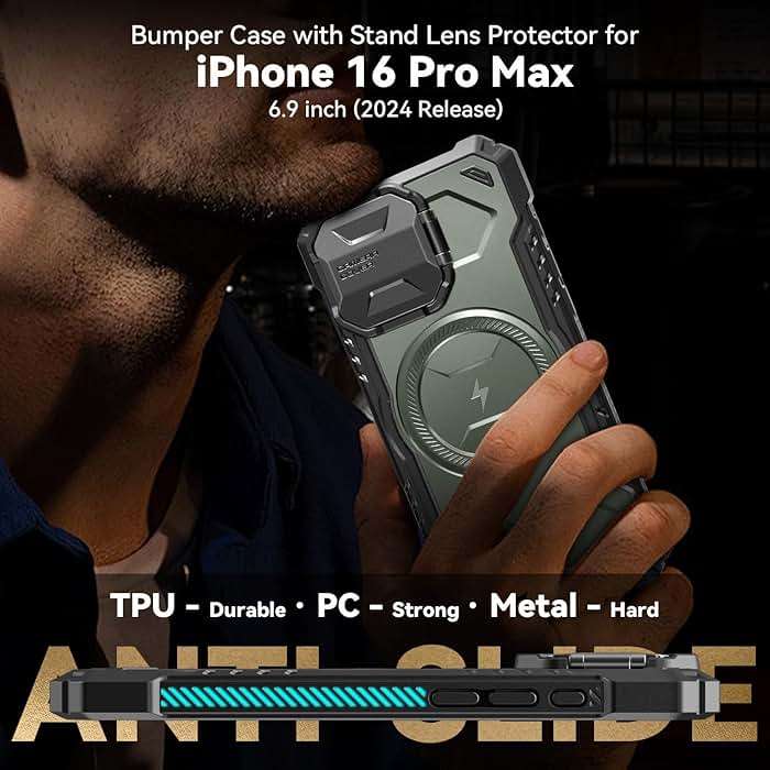 ALAFLY for iPhone 16 Pro Max Case with Camera Cover Kickstand, Heavy Duty, Military Grade Protection, Build-in Magnet Compatible with MagSafe, Shockproof Protective Case, Green - Image 6
