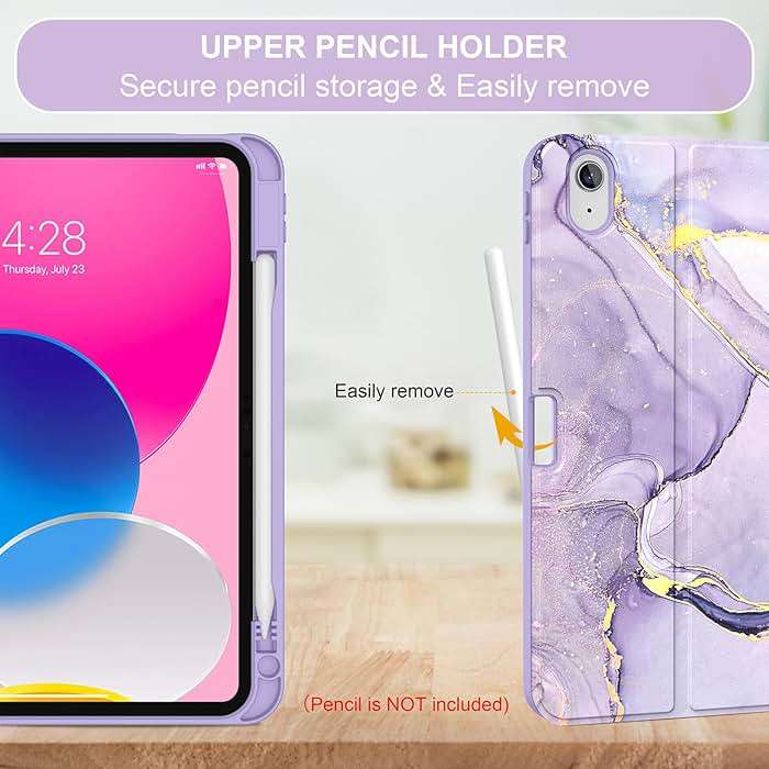 Soke for iPad (A16) 11th/10th Generation Case with Keyboard(2025/2022)-7 Color Backlight Wireless Detachable Folio Keyboard Cover with Built-in Pencil Holder for iPad 11/10.9 inch, Violet Marble - Image 3