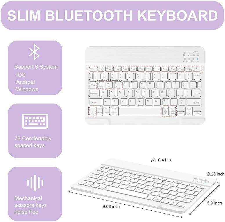 Soke for iPad (A16) 11th/10th Generation Case with Keyboard(2025/2022)-7 Color Backlight Wireless Detachable Folio Keyboard Cover with Built-in Pencil Holder for iPad 11/10.9 inch, Violet Marble - Image 9