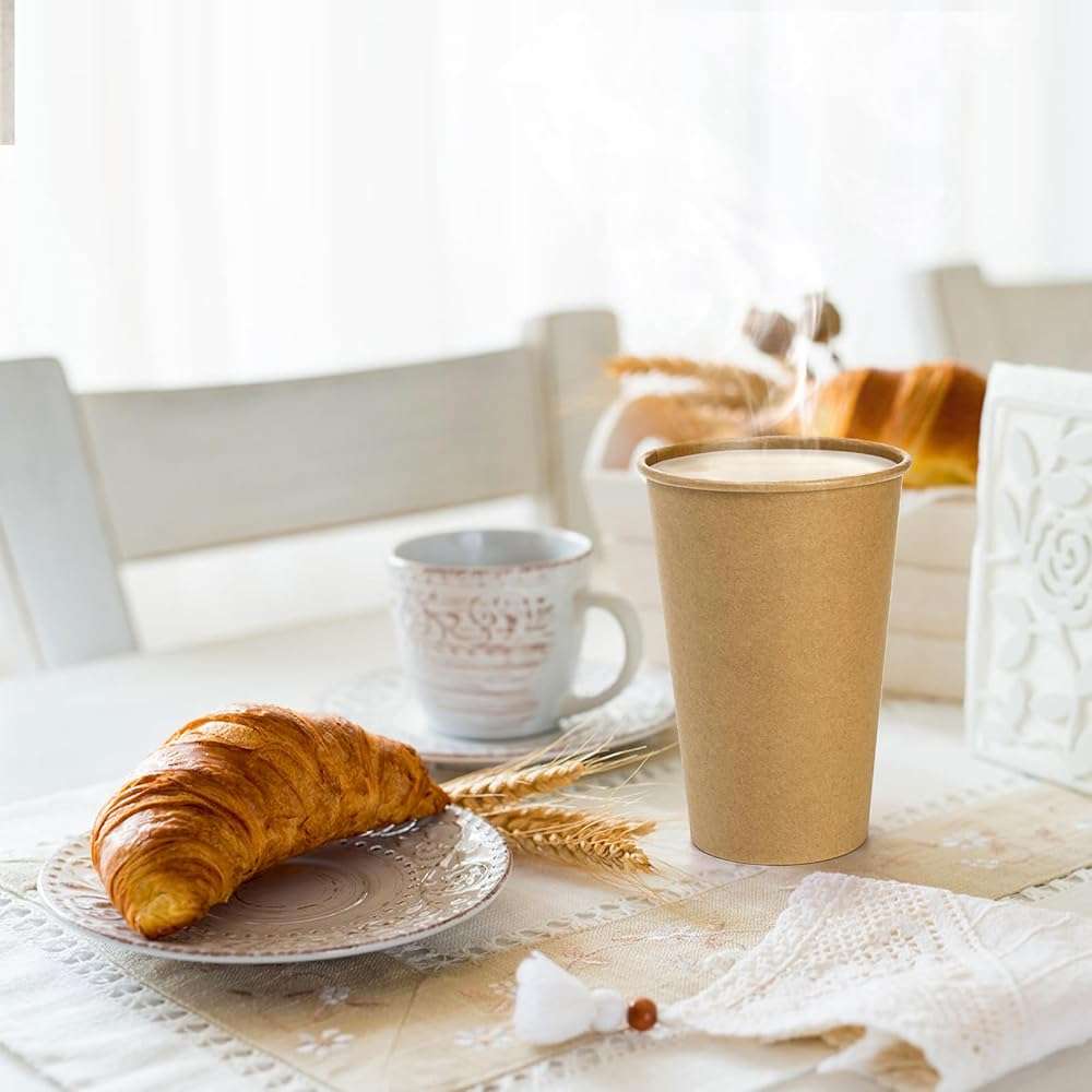 Nagpew 180 Pack 16 Oz Paper Coffee Cups, Kraft Disposable Brown Paper Cups, Unbleached Leak-proof Hot Drink Cup Water Beverage Juice Drinking Container for Home, Party, Office, Cafe - Image 2