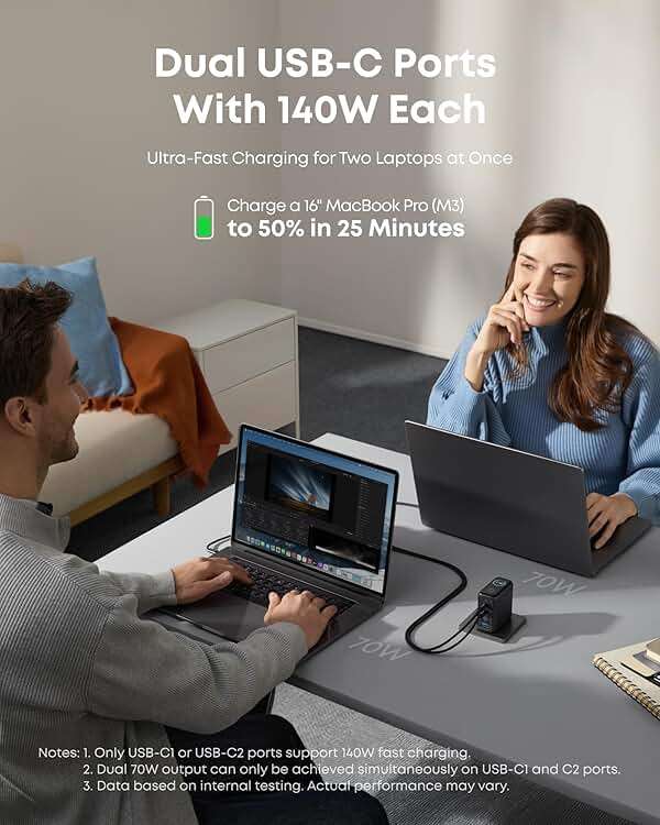 Anker MacBook Pro Charger,140W Max 4-Port GaN USB C Charger Block with Smart Display,Fast Charger USB C Power Adapter,Touch Controls for Macbook,iPad,iPhone 17/16 Series(Include 5FT Cable,Non-Battery) - Image 3
