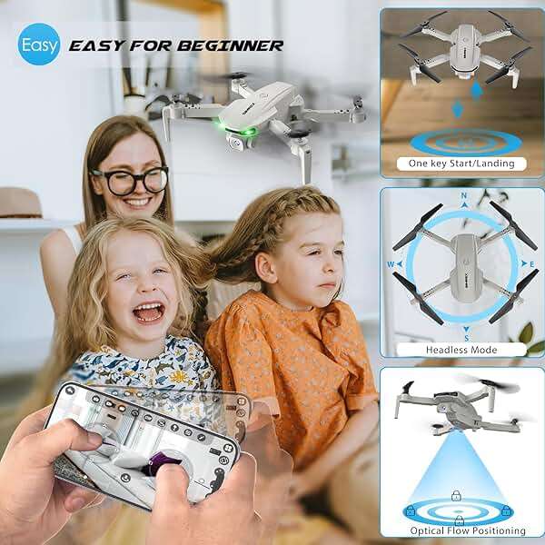 SIMREX Drone With Camera for Kids Beginner & Adults – Foldable RC Quadcopter with Altitude Hold, Optical Flow Positioning , Indoor Mini Drone with One Key Start, Headless Mode, 3D Flip, Gift for Boys & Girls & Teenagers - Image 4