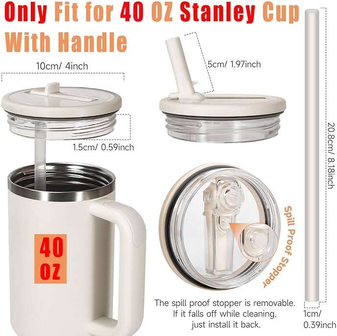 ANTAND 2 Pack 40 oz Leak Proof Lid Fit for Stanley Quencher H2.0 40oz (Only), Stanley Cup Accessories, Flip Straw Lid Replacement 40 oz, BPA Free, Leakproof, No Spill Tumbler Top Cover (Beige, Beige) - Image 3