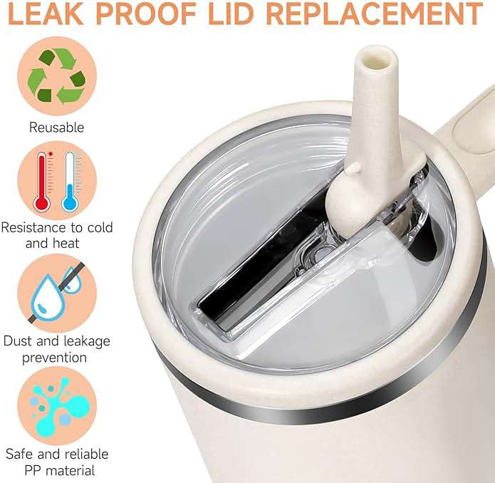 ANTAND 2 Pack 40 oz Leak Proof Lid Fit for Stanley Quencher H2.0 40oz (Only), Stanley Cup Accessories, Flip Straw Lid Replacement 40 oz, BPA Free, Leakproof, No Spill Tumbler Top Cover (Beige, Beige) - Image 4