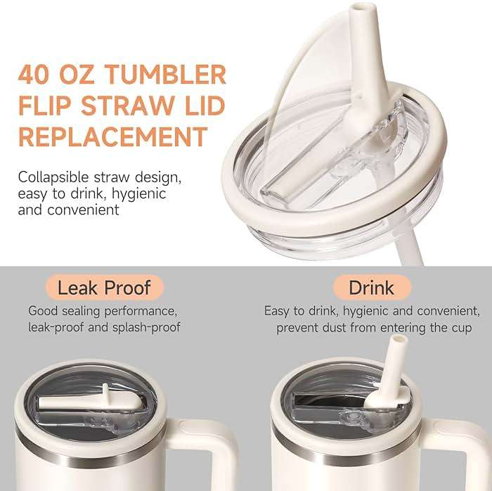 ANTAND 2 Pack 40 oz Leak Proof Lid Fit for Stanley Quencher H2.0 40oz (Only), Stanley Cup Accessories, Flip Straw Lid Replacement 40 oz, BPA Free, Leakproof, No Spill Tumbler Top Cover (Beige, Beige) - Image 5