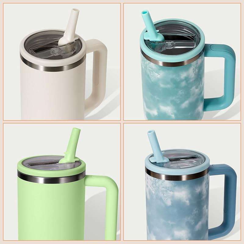 ANTAND 2 Pack 40 oz Leak Proof Lid Fit for Stanley Quencher H2.0 40oz (Only), Stanley Cup Accessories, Flip Straw Lid Replacement 40 oz, BPA Free, Leakproof, No Spill Tumbler Top Cover (Beige, Beige) - Image 8