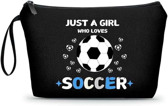 ARIOSEY Soccer Cosmetic Makeup Bag, Soccer Gifts for Girls, Travel Organizer, Multifunctional Cosmetic Bag, Black - Image 1