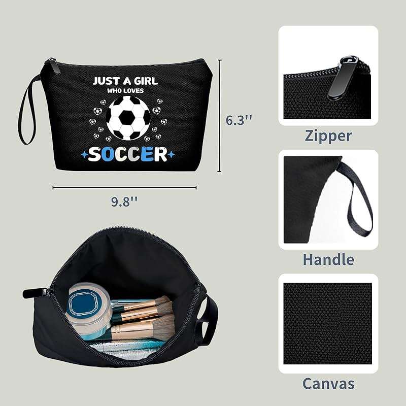ARIOSEY Soccer Cosmetic Makeup Bag, Soccer Gifts for Girls, Travel Organizer, Multifunctional Cosmetic Bag, Black - Image 2