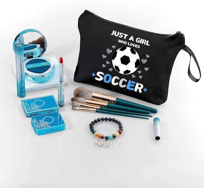 ARIOSEY Soccer Cosmetic Makeup Bag, Soccer Gifts for Girls, Travel Organizer, Multifunctional Cosmetic Bag, Black - Image 5
